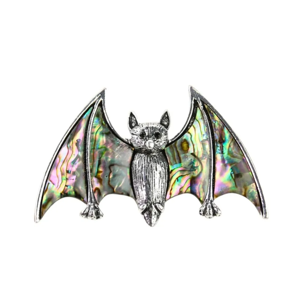 Natural Dazzling Abalone Shell Aurora Rainbow Bat Metal Brooch DIY Multifunction Jewelry Necklace Pendant Shirt Collar Badge Pin