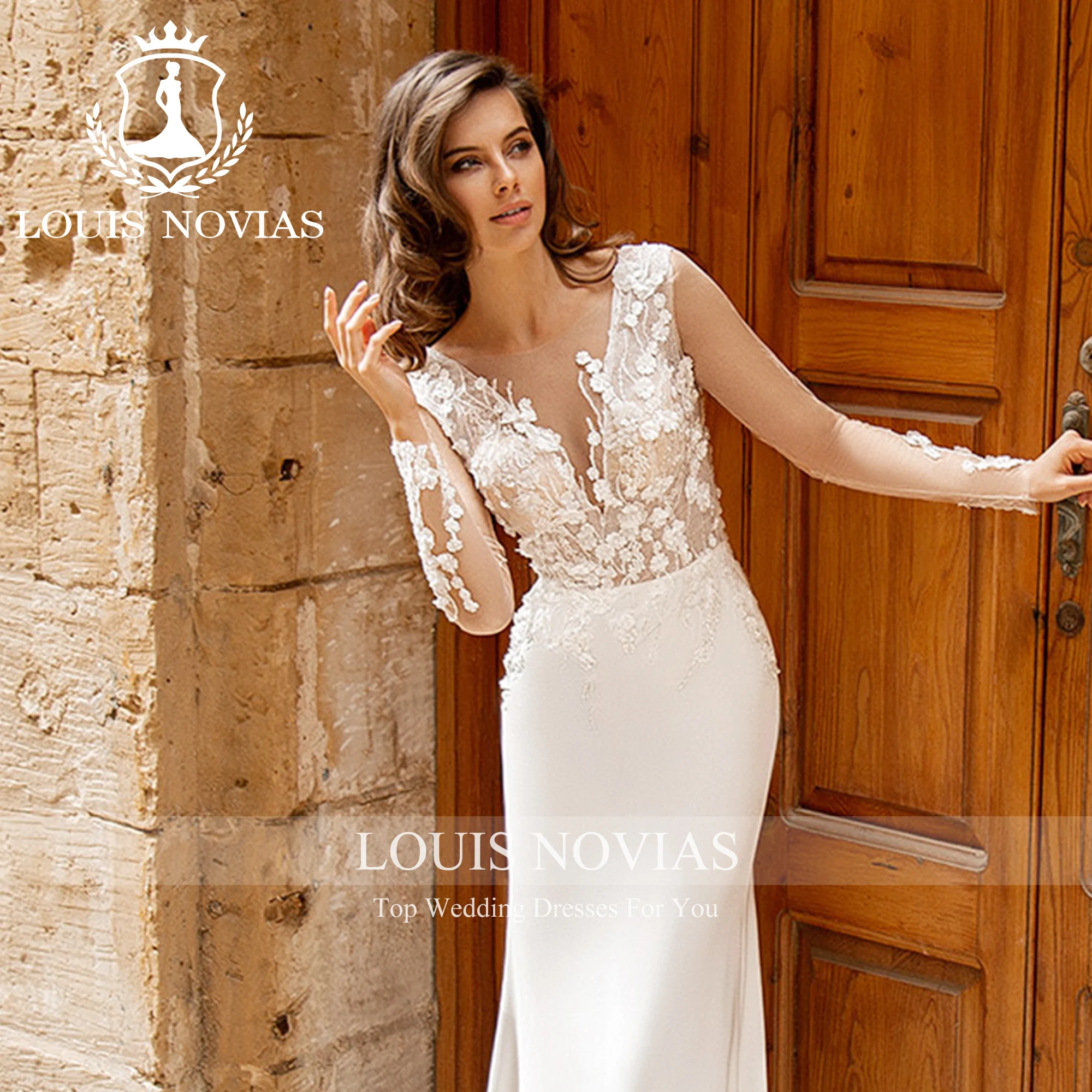 LOUIS NOVIAS-فستان زفاف حورية البحر, رقبة عميقة على شكل v, بدون أكمام, زينة على شكل قلب, البوق النحيف, ثوب الزفاف, 2023