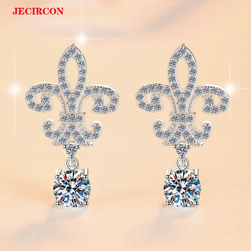 

JECIRCON S925 Sterling Silver Moissanite Stud Earrings, D - Color, 1 Carat Trident Design, Trendy and Stylish Jewelry for Women