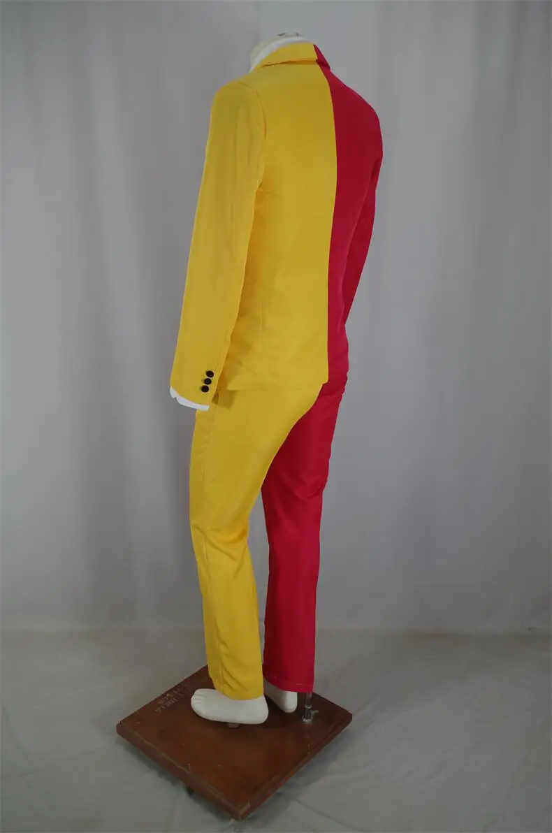 Men Personality Pantsuit Red Yellow Patchwork Color Blazer Trousers 2 Piece Magician Clown Party Wedding Suit Host Stage Tuxedo
