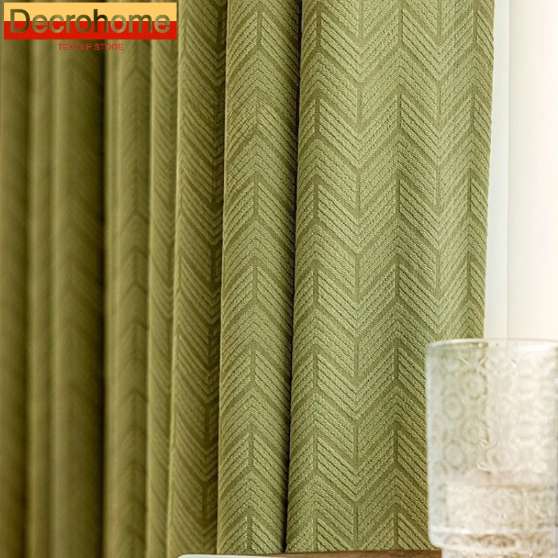 

Modern Matcha Green Chenille Curtains for Living Room Bedroom Bedroom Window Luxury Simple Blackout Curtains Customize