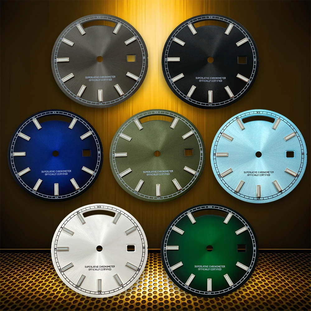 

31mm S Logo Day Spike Dial Fit High Quality 8285 Movement Sunray Watch Green Luminous Modification Accessories