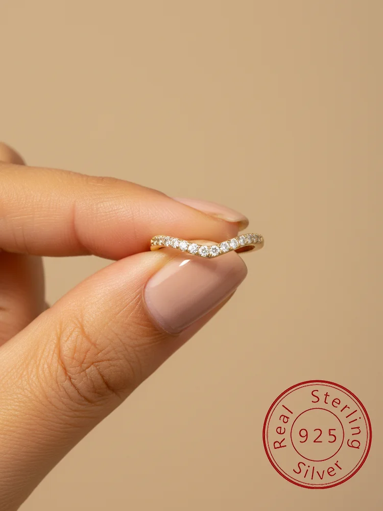 

925 Sterling Silver Minimalism V-shape Zircon Ring For Women Daily Engagement Wedding Anniversary High Quality Fine Jewelry