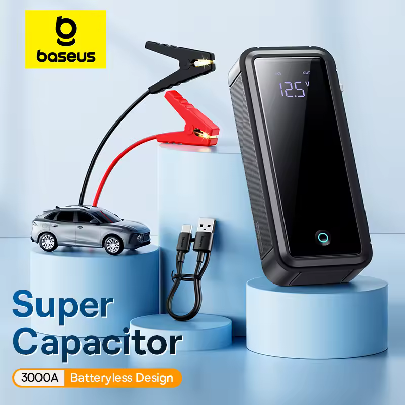 מתנע קפיצה לרכב Baseus Super Capacitor 3000A מכשיר משפר לרכב טעינת סוללה ניידת להתחלת רכב במקרה חירום