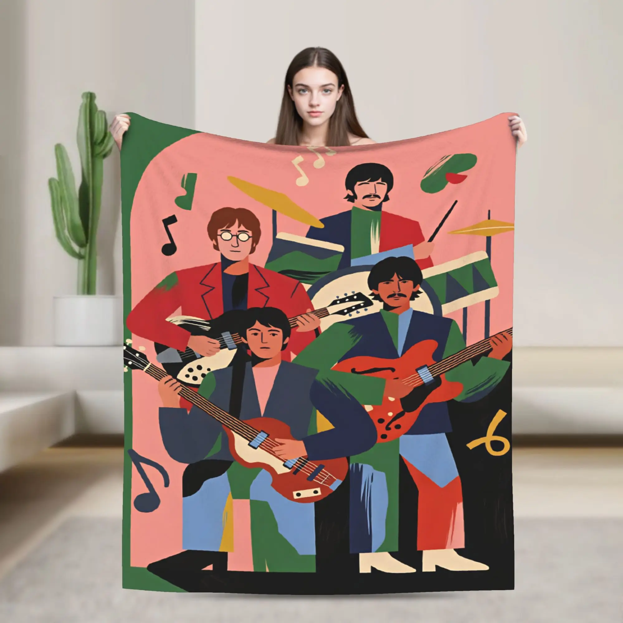 Beatled Music Plush Blankets Girls Boys  Flannel Throw Blanket For Couch Bed Warm Soft Design Quality Bedspread Birthday Gift