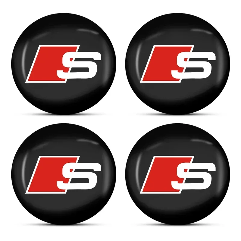 4x Auto Wheel Hub Center Cap Decal Sticker Emblem Compatible with Audi S-Line A5 C6 C5 A6 A7 Q2 Q3 TT B5 B6 A3 8L 8P 8V Replacem
