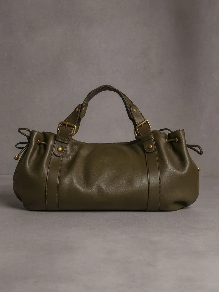 2025 جديد سعة كبيرة جلد ناعم مطوي حقيبة يد نسائية ريترو التنقل حمل حقيبة الملمس الكتف حقيبة كروسبودي