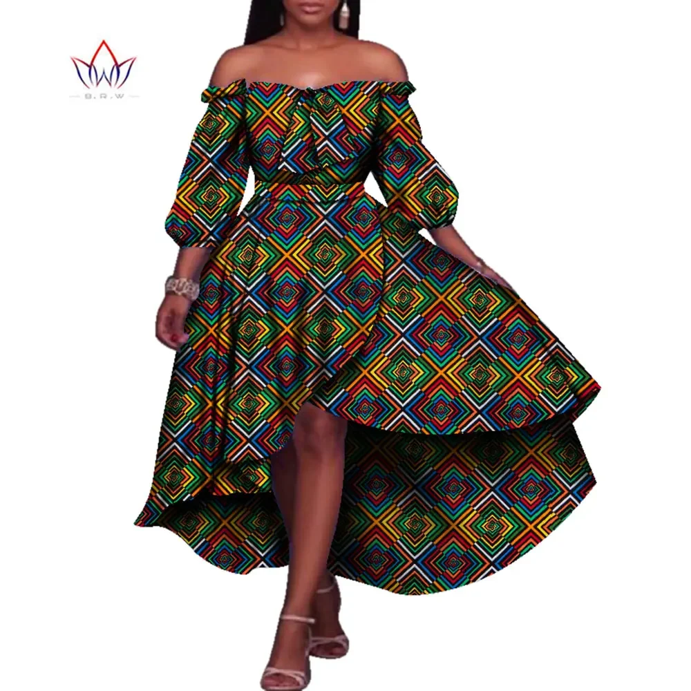 Robe africaine à manches lanternes pour femmes, tenue de soirée, grande taille 6XL, bazin riche, imprimé dashiki, vêtements africains, BRW WY1886