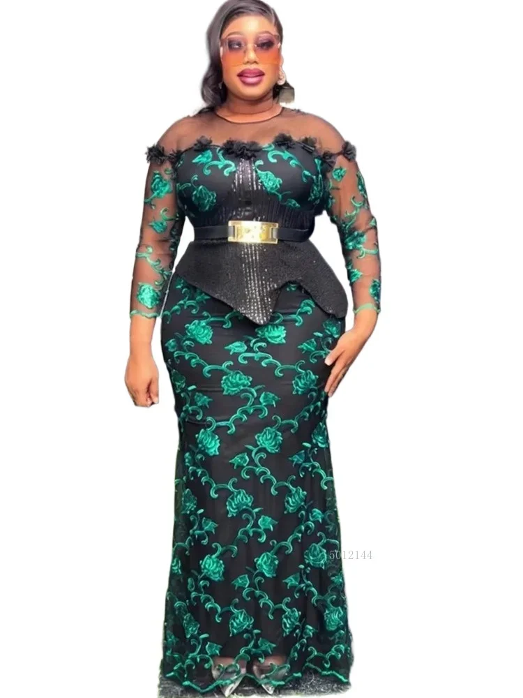 

Длинные платья больших размеров в африканском стиле для женщин, новинка 2023 года, роскошный халат с вышивкой и пайетками, элегантное мусульманское свадебное вечернее платье в Турции