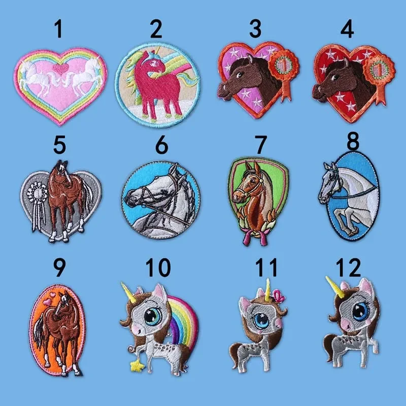 Exquisite Embroidery Iron on Pony Patches Cute Unicorn Badges Handmade Horserace Prize Emblem Horse Logo for Clothes Bags Caps