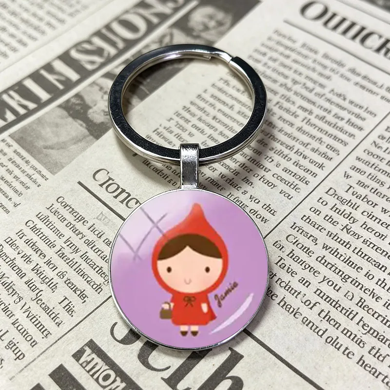 New Arrival Little Red Riding Hood And Wolf Color Image Glass Dome Cabochons Storybook Ornaments For Handcrafted Keychain