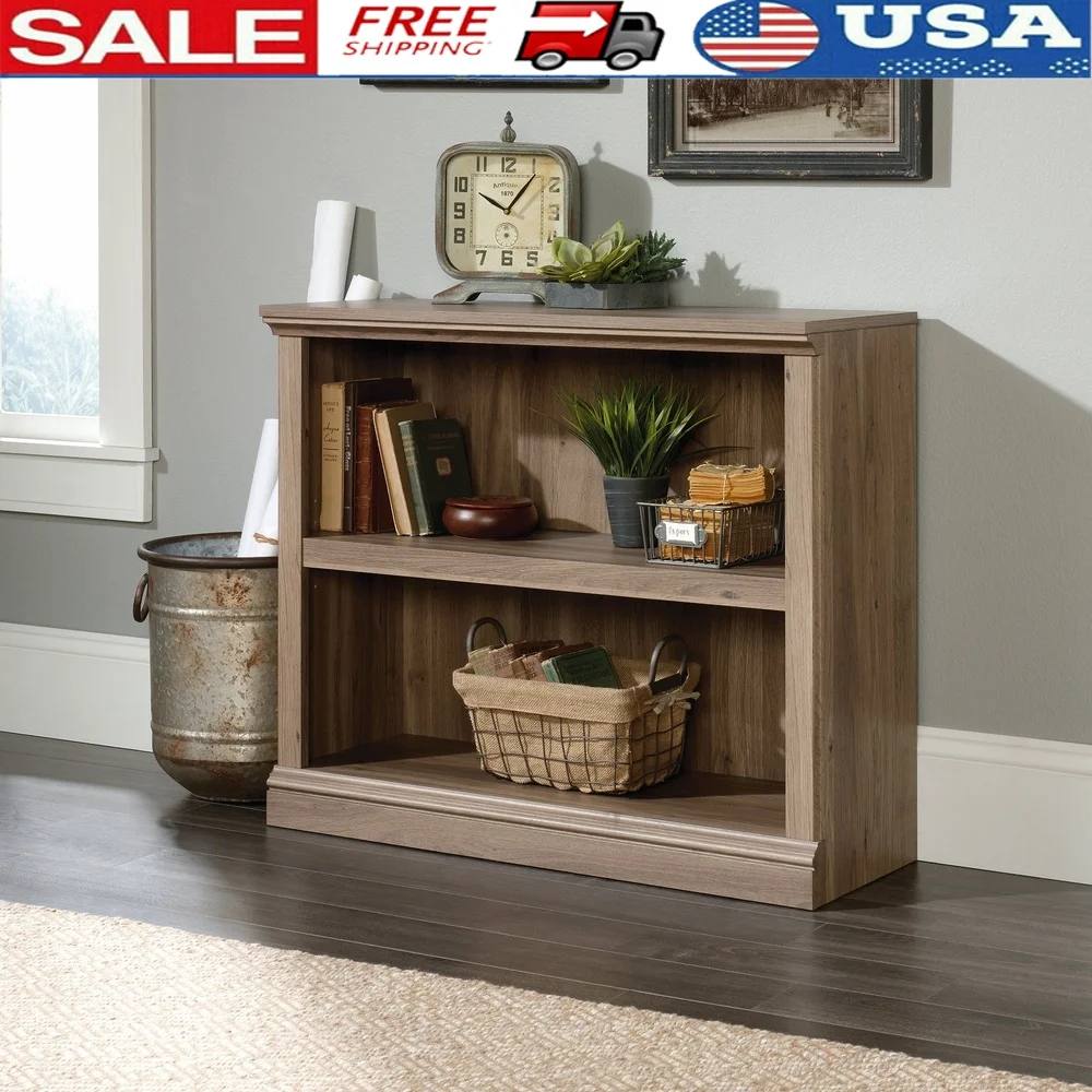 

2-Shelf Bookcase Adjustable Shelf Salt Oak Finish Wood Composite Storage Display Living Room Office Bedroom Home Decor
