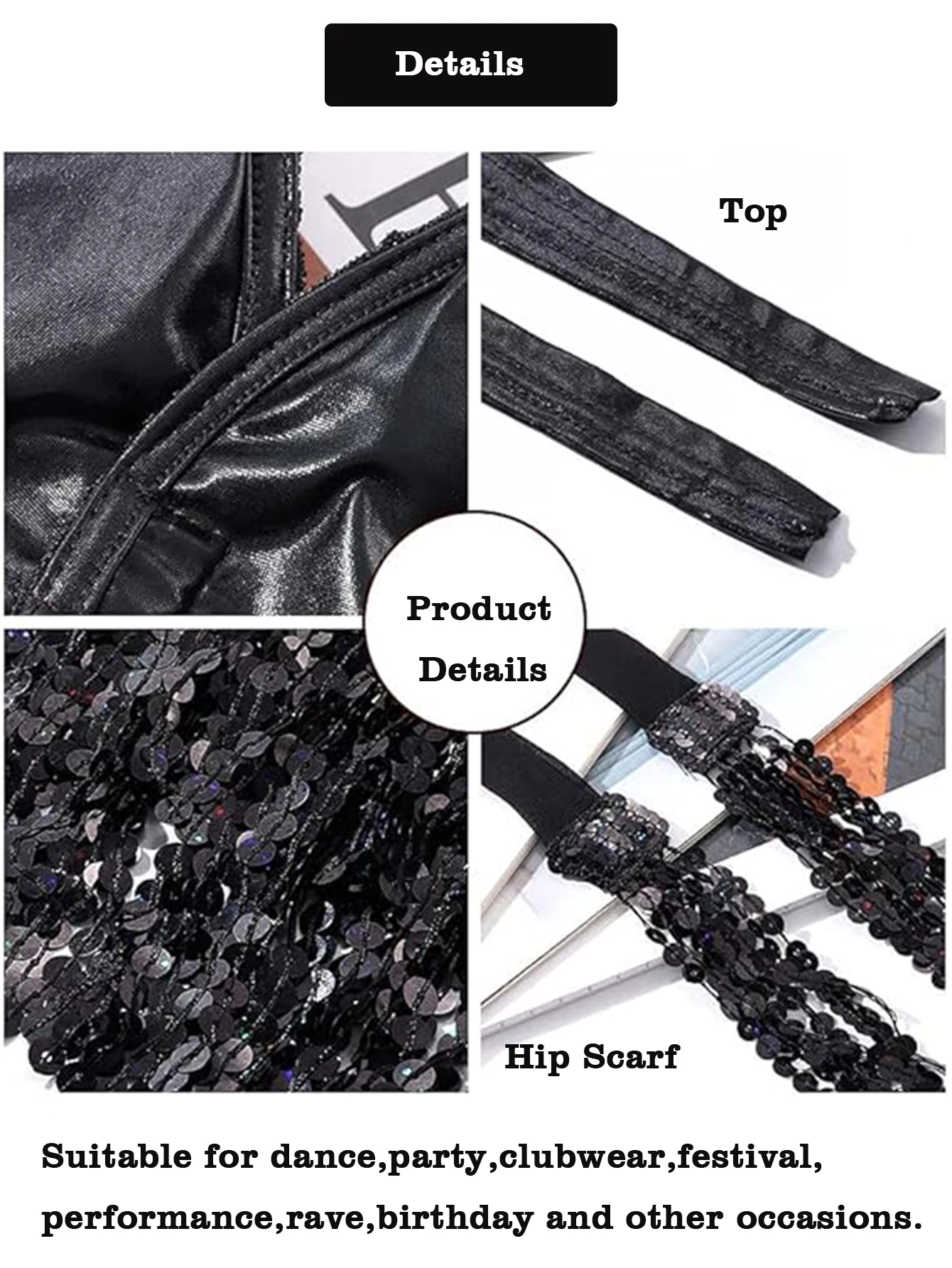 Bauchtanz Top BH Gürtel Set Latin Pailletten Fransen Neckholder Hüftrock Sexy Party Kostüm 4-lagige Quaste Bühnenaufführung Stoffkleidung – Detail 7