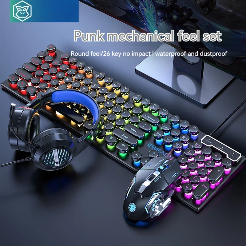 

Gx30 Retro Punk Keyboard And Mouse Set Wired Mechanical Feel Cool Lighting Esports Games Office Computer Accessories Wholesale