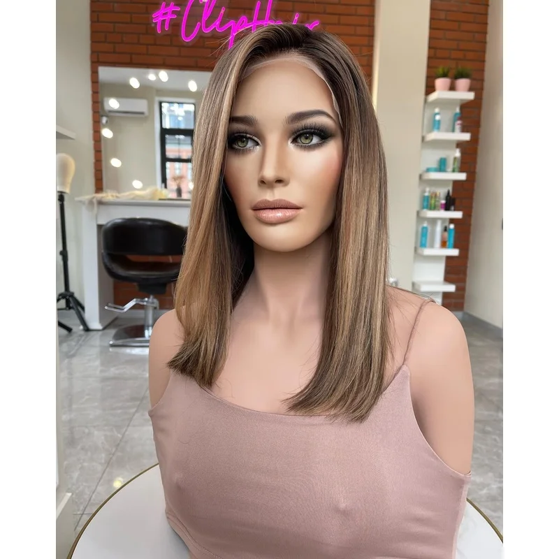 Ombre Caramel Brown with Blonde Highlight BobLace Front Wigs