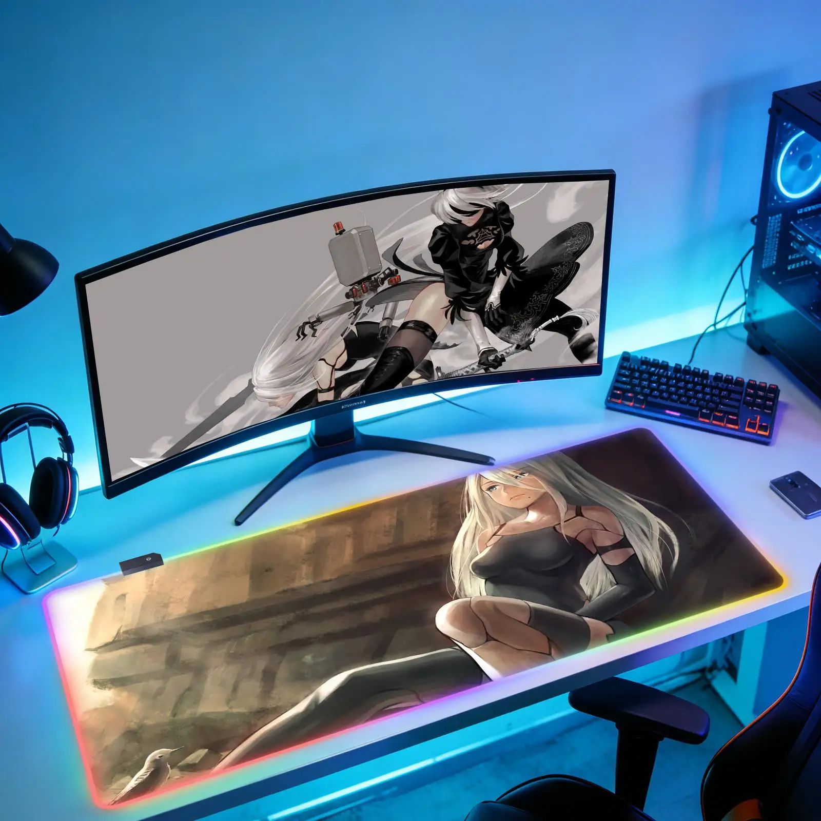 NieR Automata  New rgb Computer Home Mousepad XXL Desk Mats Natural Rubber Office Anti Slip Gaming Accessories pad