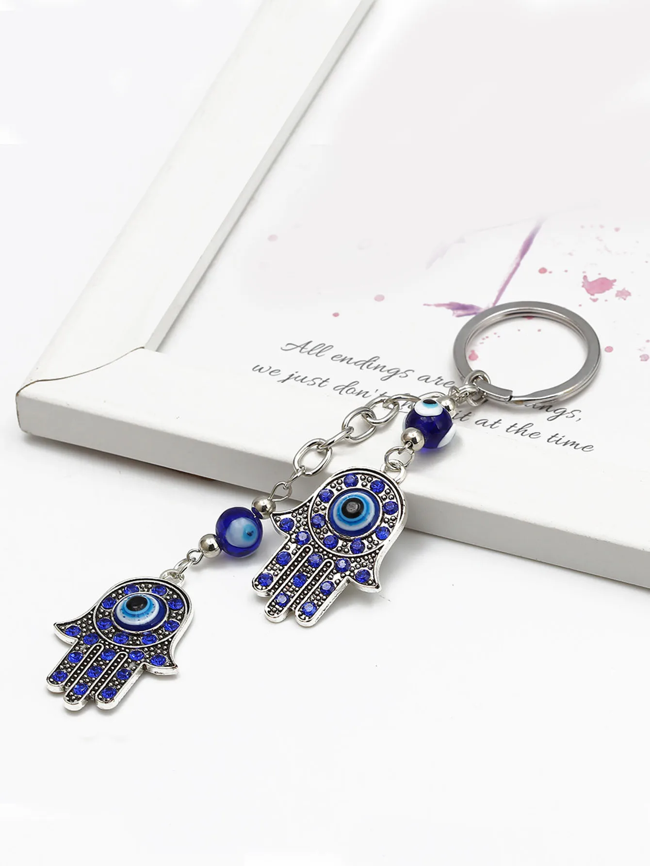 Lucky Eye Alloy Fatima Hamsa Hand Keychain Turkish Evil Eye Bead Key Chain Holder Bag Car Keyring llavero porte clé מחזיק מפתחות