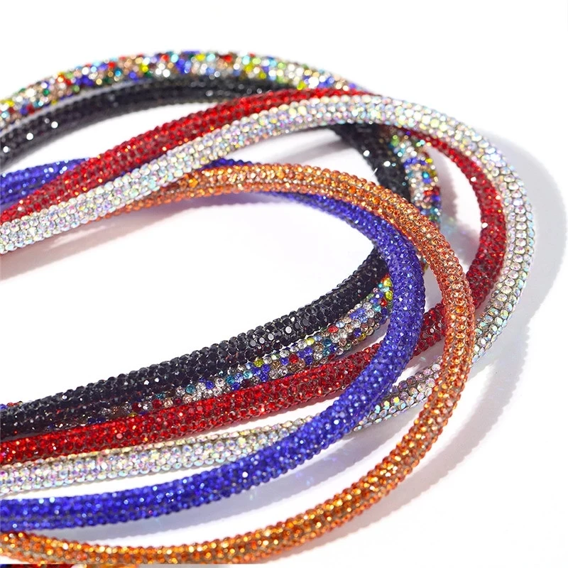 6mm Diamond Cord Bling Crystal Trimming Round Rhinestone Soft Shoelace Rope Hoodies Trouser Drawstring for Diy Manual Aglets