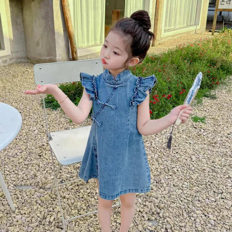 

Girls' summer dress cheongsam 2026 new children's Hanfu Chinese style Chinese style girls' denim skirt