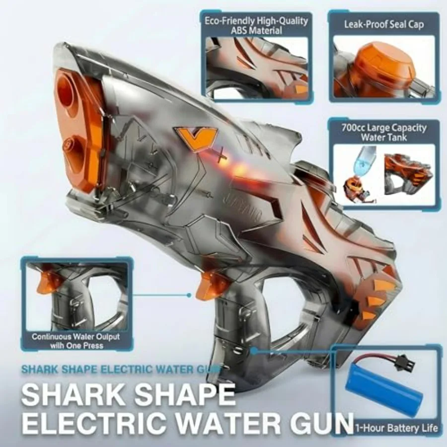 Electric Water Guns for Adults and,Transparent BlueGray, 1000 Water Shots, Automatic Squirt Guns with 32Ft Long Range, LED Ligh