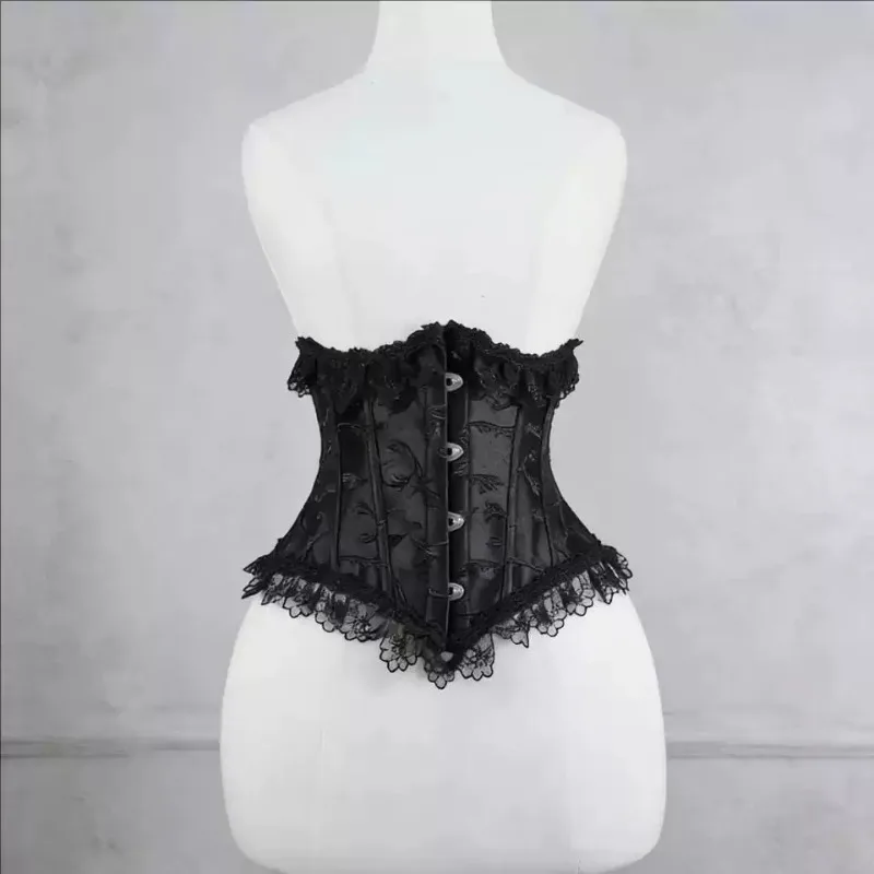 2026 New Y2K Punk Vintage Gothic Lace Corset for Women Ruffle Trim Waist Trainer Bustier Short Shapewear Waist Cincher Party