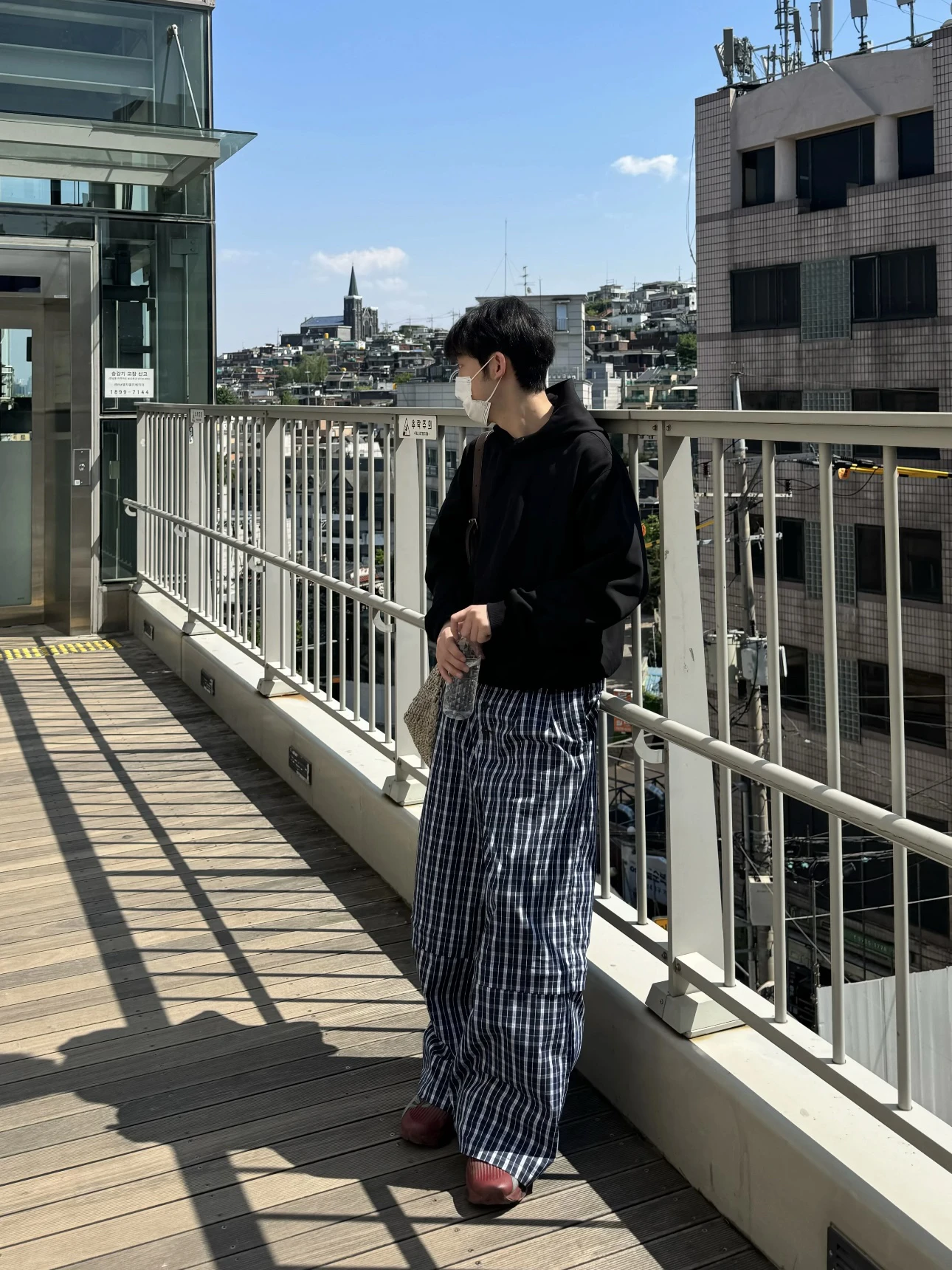 

Американские синие клетчатые съемные повседневные свободные леггинсы с несколькими пуговицами, брюки на семь футов, универсальные брюки с широкими штанинами