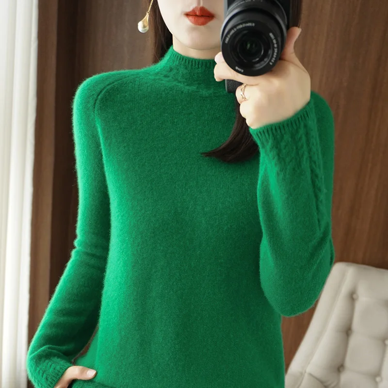 2024 Autumn/Winter Cashmere Sweater Half High Collar Pullover Women\'s Cashmere Sweater Knitwear Women\'s Clothing Sweater Top