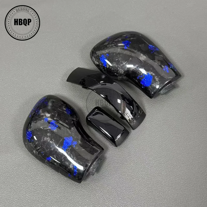 Upgrade the Blue Printed Carbon Fiber Material Leather Shift Knob Gear Side Cover DSG Emblem For VW Golf 6 7 R GTI Passat B7 B8