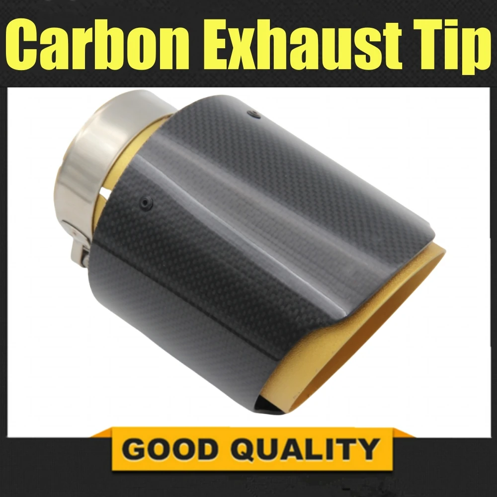 Car Universal Straight Edge Glossy Carbon Fiber Gold Pipe Exhaust Muffler Tip Exhaust End Pipe Tail Pipe Tip for Akrapovic