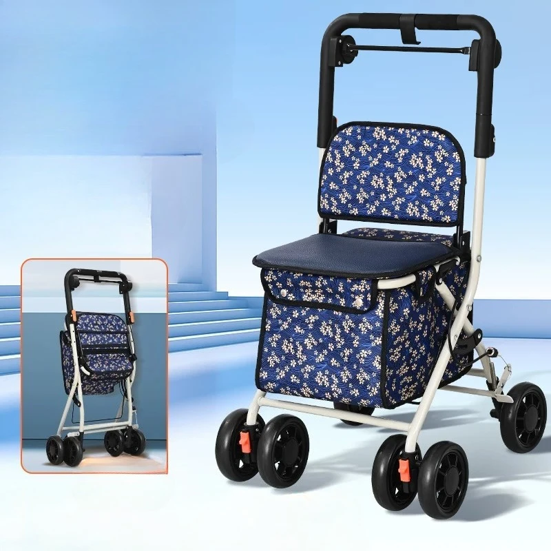 Foldable Rollator Walker with Seat for Seniors Lightweight Shopping Cart, Grocery Trolley, Mobility Aids Walker for Elderly