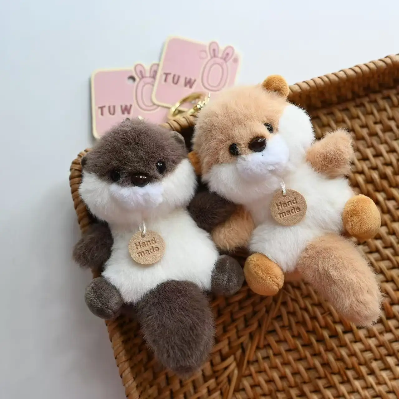 Cute Sea Otter River Otter Plush Pendant Soft Stuffed Animal Bag Charm Kawaii Praying Otter with Shell Plushie Backpack Decor