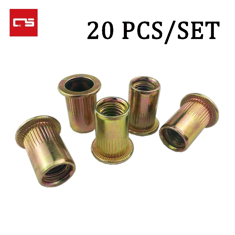 20PCS Zinc Plated Carbon Steel Rivet Nuts M3/4/5/6/8/10/12 Flat Head /Threaded Rivet Insert Nutsert Cap Rivet Nut
