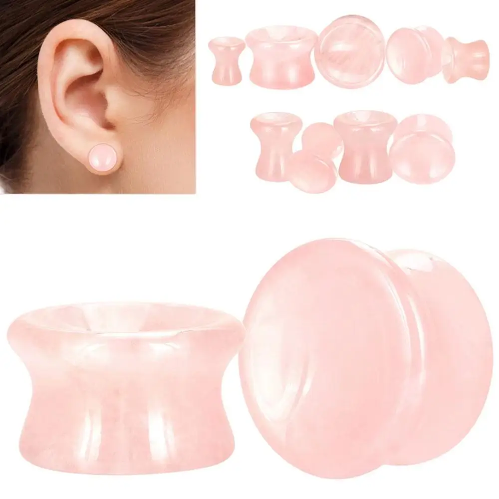1/2Pairs Stone Flesh Ear Plugs Natural Opalite Saddle Ear Expander Stretcher Double Flare Ear Tunnel Piercing Body Jewelry