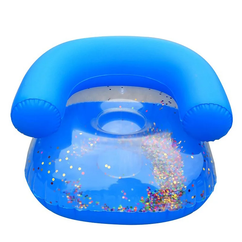 Children\'s Kids Inflatable Sofa PVC Transparent Sequin Cushion Baby Sitting Chair Sequin Kids Bath Learning Seat