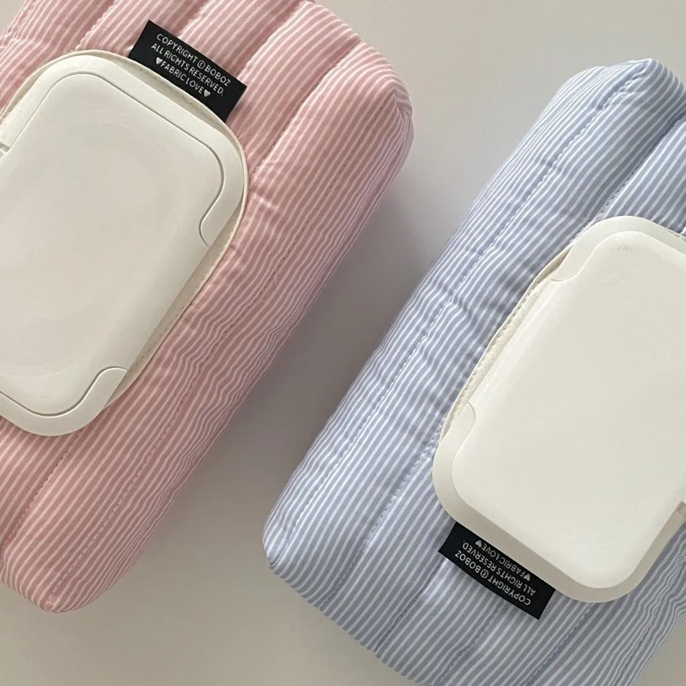 New Striped Quilted Wet Wipe Pouch Portable Multipurpose Tissue Bag Pull Out Car Tissue Box Living Room Organizer