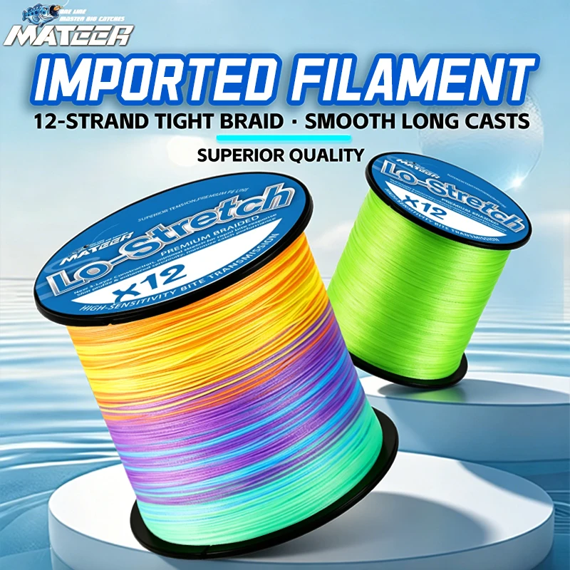 MATEER Ligne de pêche tressée 12 brins 300/500/1000m Multifilament Super résistante Japon X12 PE Ligne de pêche en eau salée Pesca