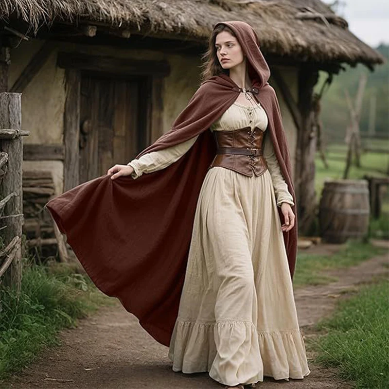 

Medieval Hooded Cloak Linen Renaissance Cape With Hood Unisex Cloak Priest Robe Halloween Witch Wizard LARP Cosplay Costume