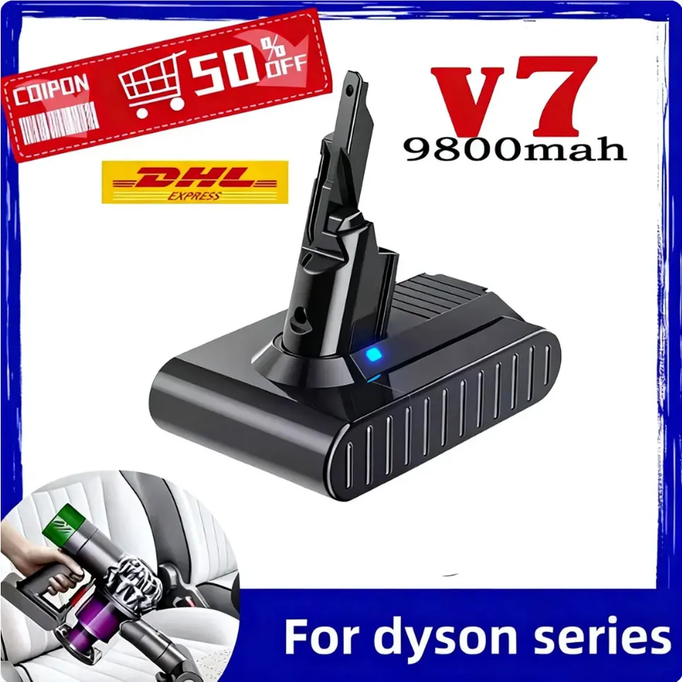 🔥 100% nueva batería para Dyson V7, batería recargable de iones de litio de 21,6 V y 9800mAh, batería de repuesto para aspiradora Animal Pro