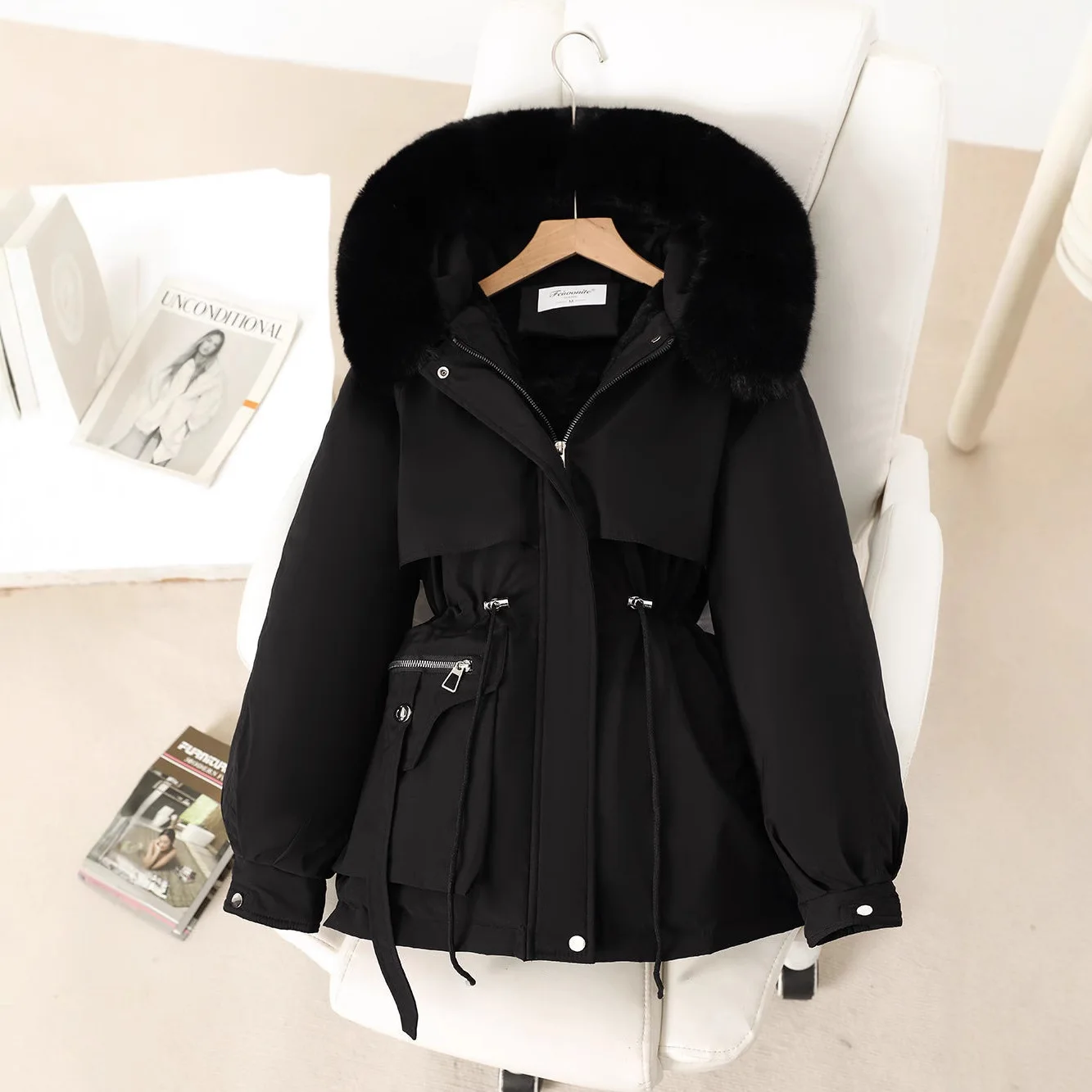 

Бархатное теплое зимнее пальто, куртка, женские парки с капюшоном, новинка 2025, модные универсальные бархатные цельные куртки, женская парка, пальто