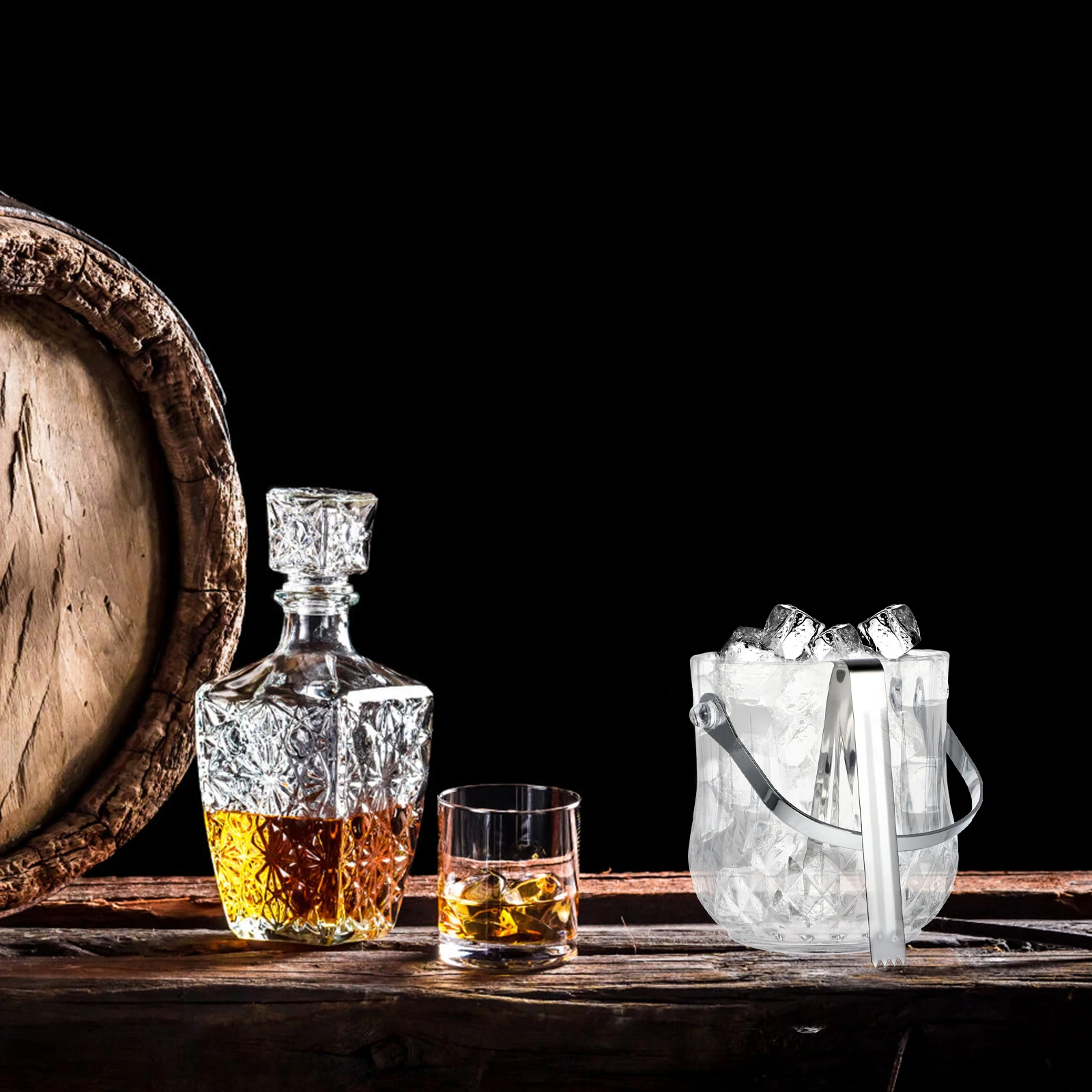 

Household Glass Ice Bucket Transparent Storage Barrel Handheld Container Ice Tong Party Bar Cooler Wine Beer Holder