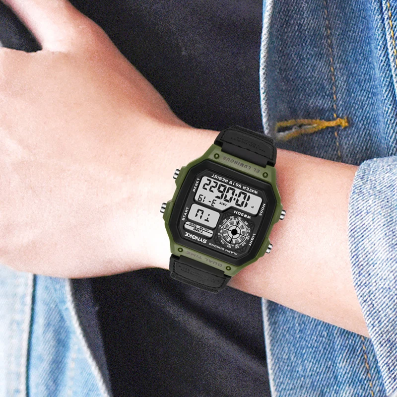 Men Sport Watches Waterproof Retro Digital Watch For Men LED Electronic Clock Design Nylon Military Man Wrist Watch Reloj Hombre