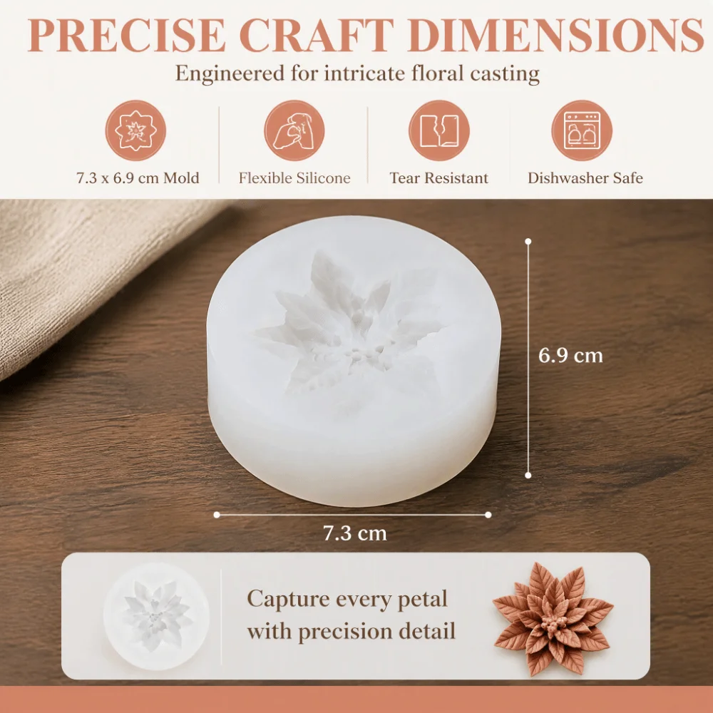 2pcs Holly Leaf Design Flower Silicone Mold Flexible Silicone Easy Release Silicone Candle Mold Chocolate Soap Mold