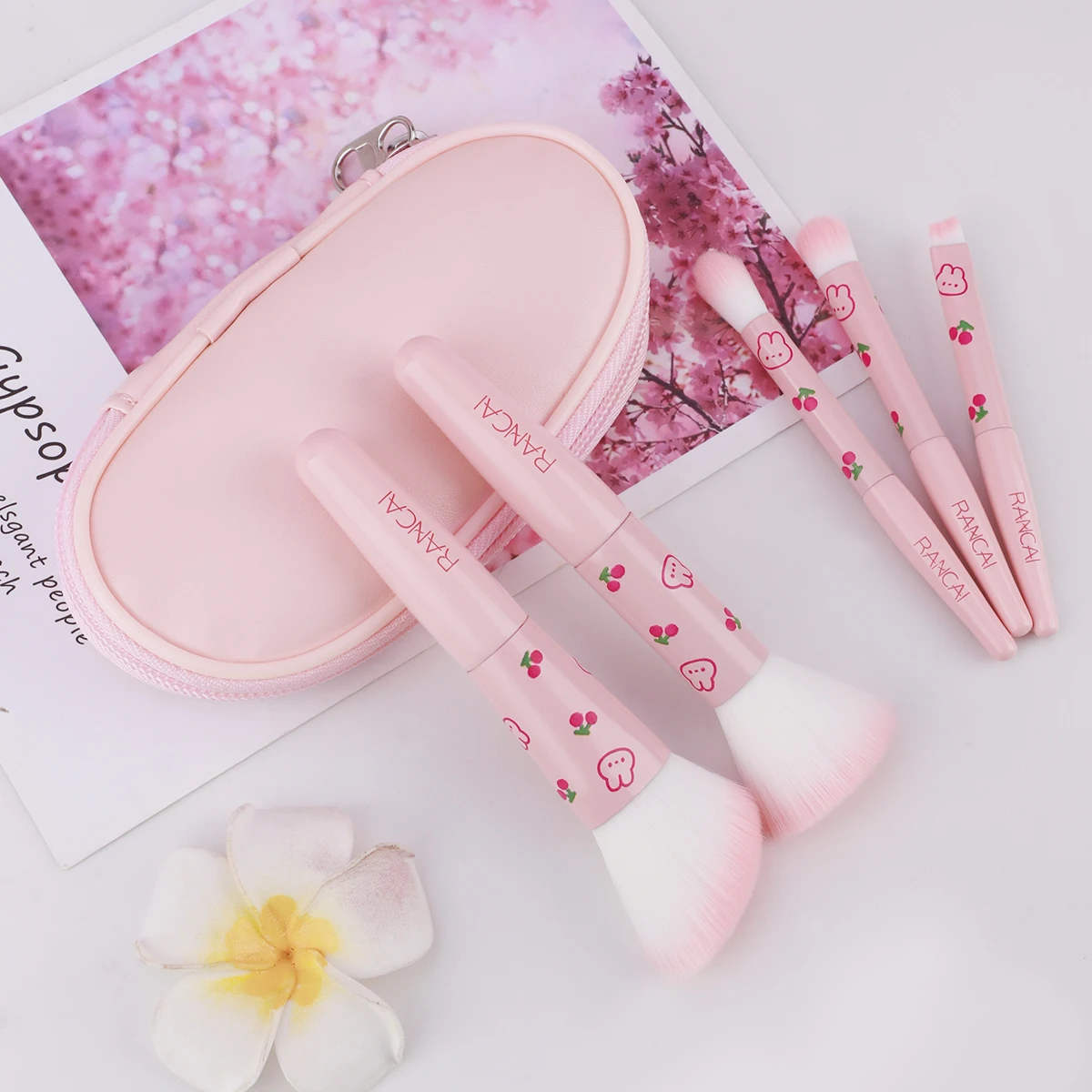 5-teiliges süßes kompaktes Make-up-Pinsel-Set mit Etui, Premium-Pinsel für makellose Grundierung, Rouge, Lidschatten-Anwendung, Beauty-Tools – Detail 8