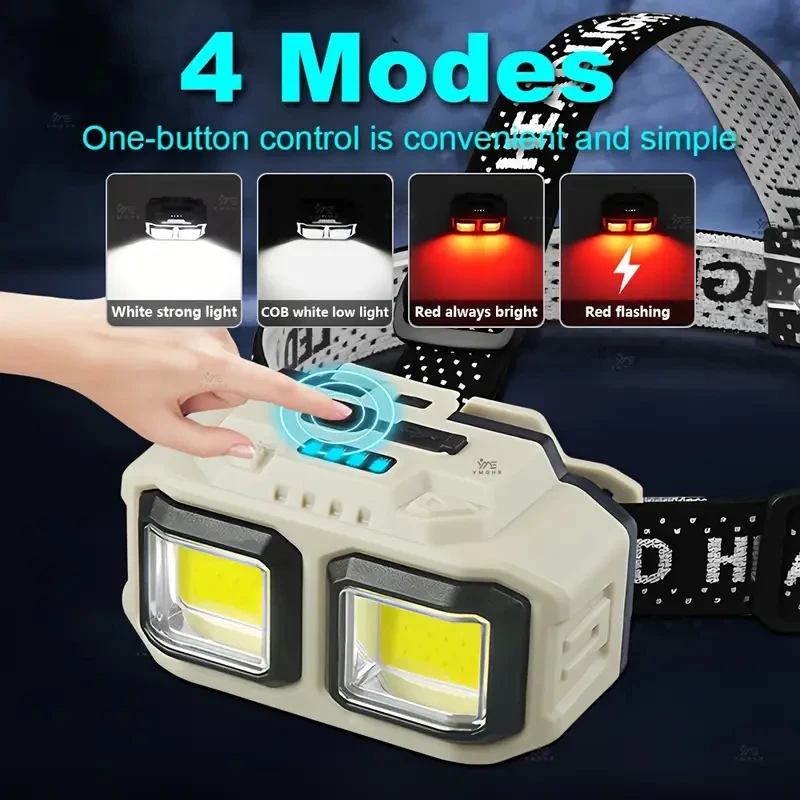 COB LED Headlamp Rechargeable Headlight Waterproof Work Light Safety Lighting Head Flashlight for Outdoor Camping Fishing