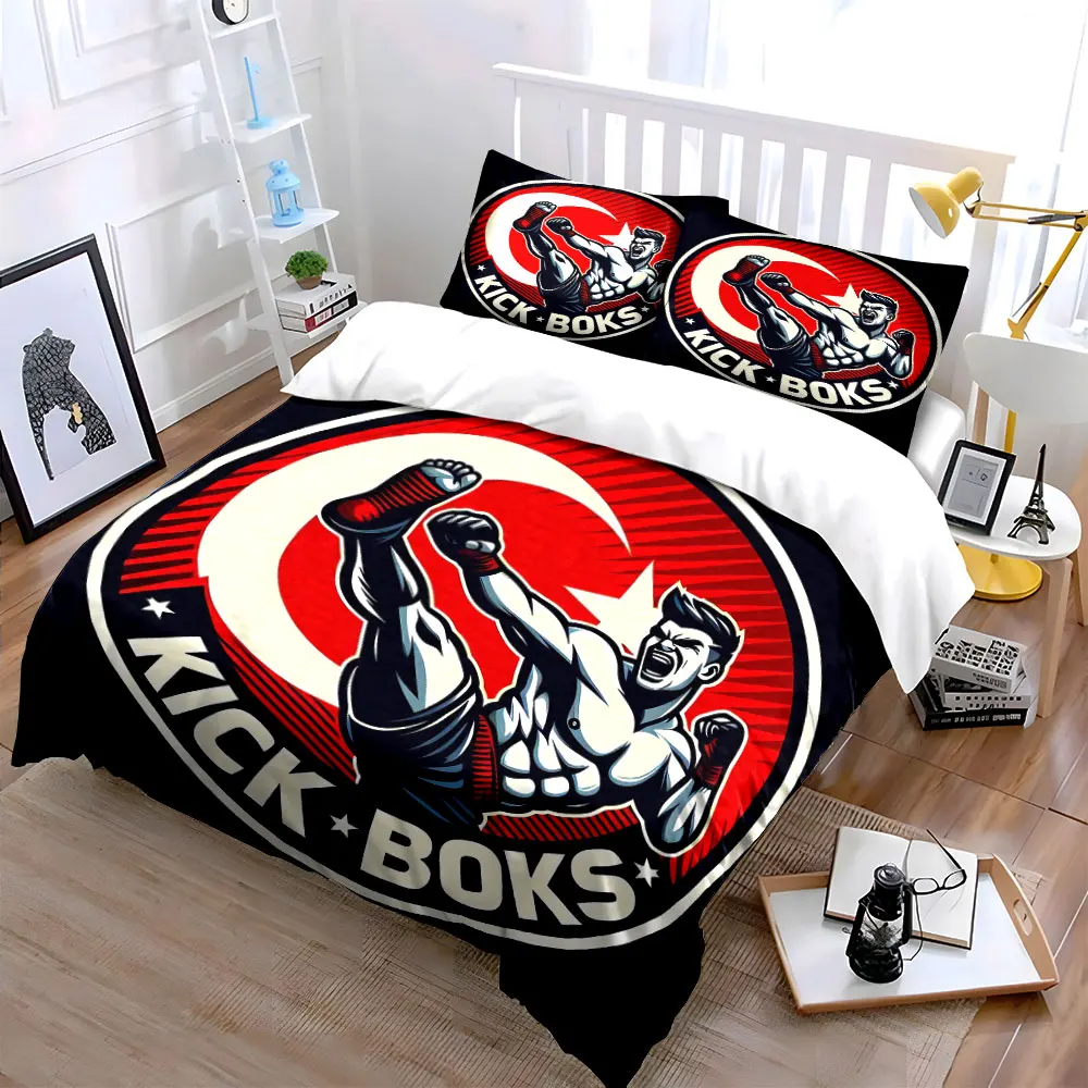 Kickboxing Training Poster Set Bedding Set with 1 Duvet Cover 2 Pillowcases Single Double King Queen, Gift