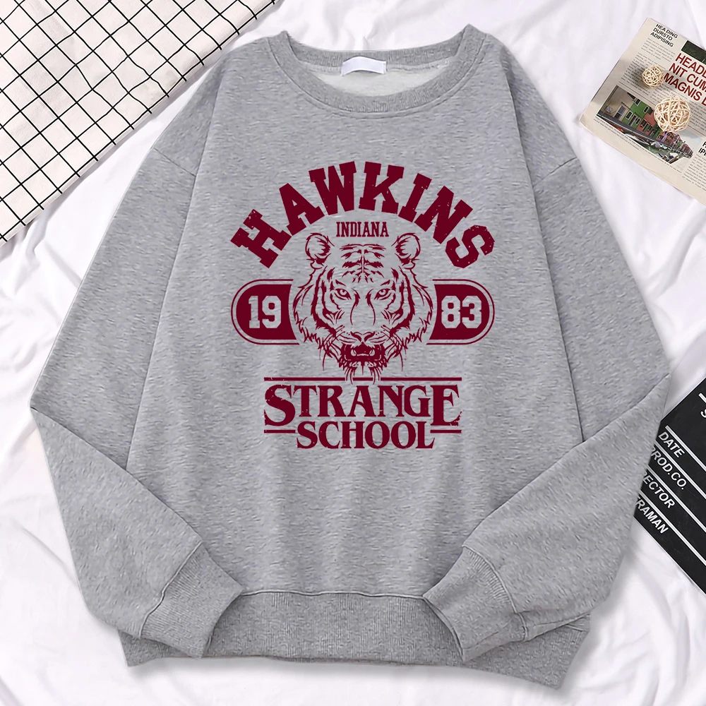 Casual Street Womens Sweatshirt Hawkins High School Indiana 1983 Printing Hoodies Loose Crewneck Pullovers Warm Fleece Clothes