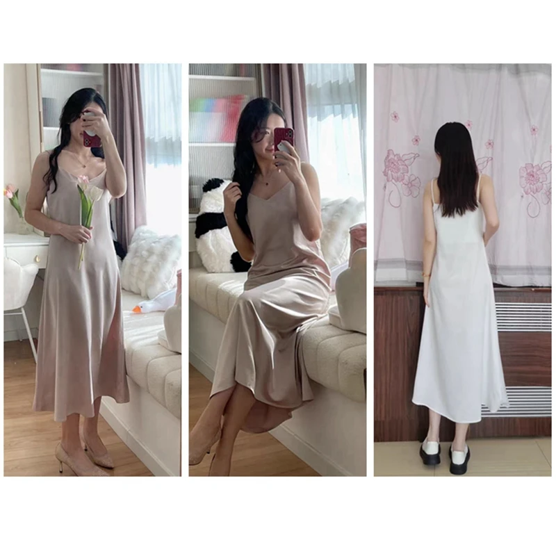 

Sling Dress Women's Spring And Summer Long Over-The-Knee A-Satin Vest Skirt Wears a Sexy Bottoming Skirt Outside