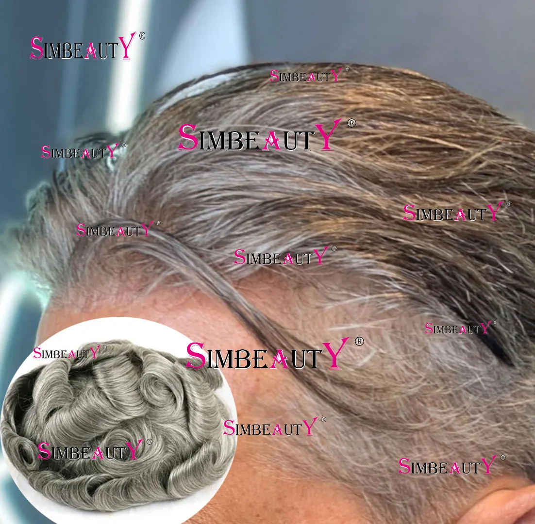 Super Durable Men Toupee Grey Black Brown 1b40 Thin Male Wigs 100% Human Hair Natural Hairline Microskin Full Skin Pu Prosthesis