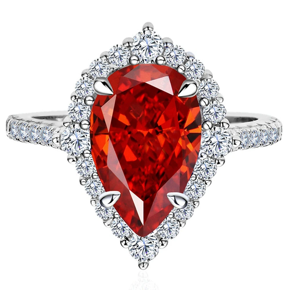 shop Vintage 100% 925 Sterling Silver Pear Cut 8*12 MM Emerald Padparadscha Gemstone Ring for Women Engagement Jewelry Gift