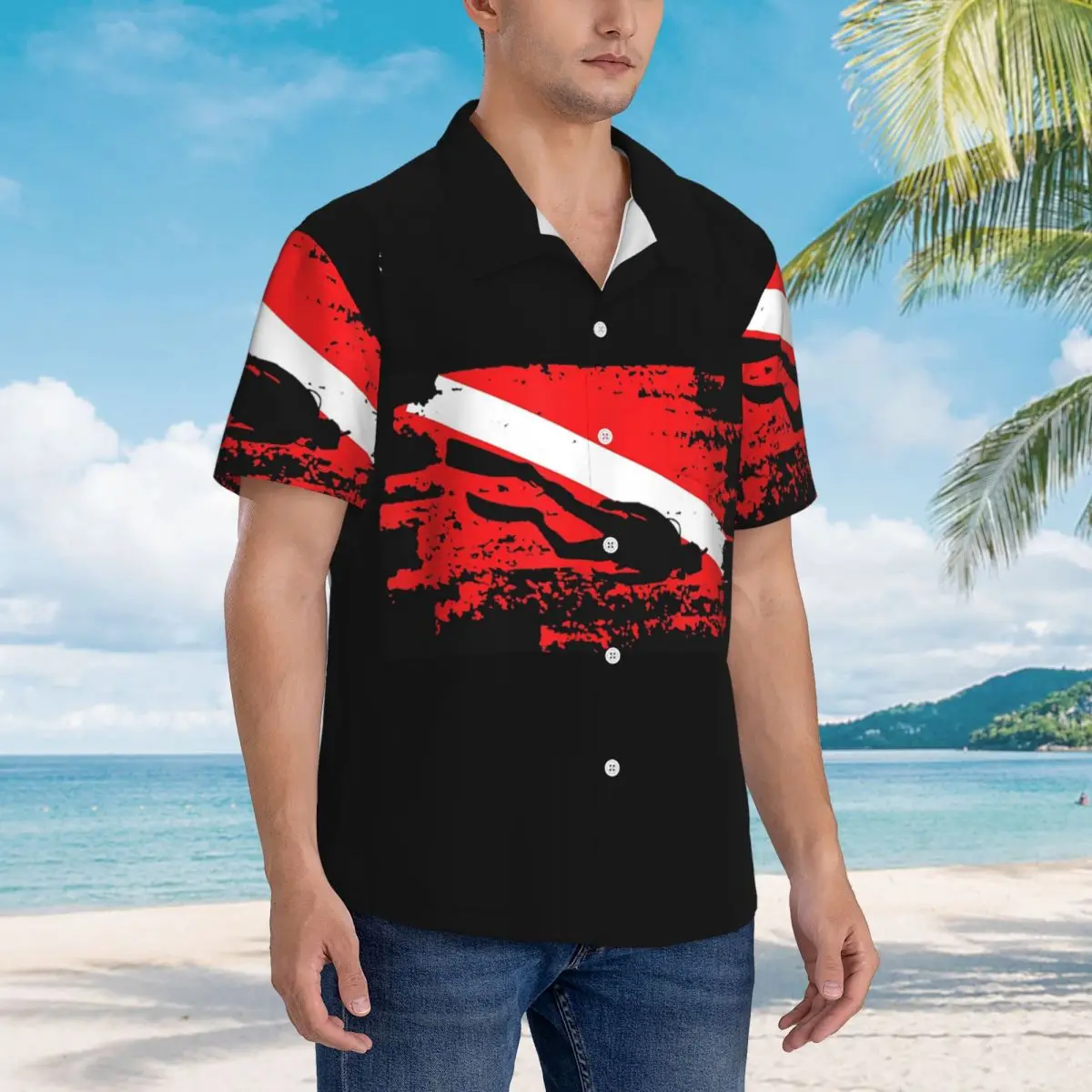 

Scuba Diving Diver Down Flag Marine Diver Dive Hawaiian Shirts Casual Men Short Sleeve Shirt for Summer Beach Men's Button Tops